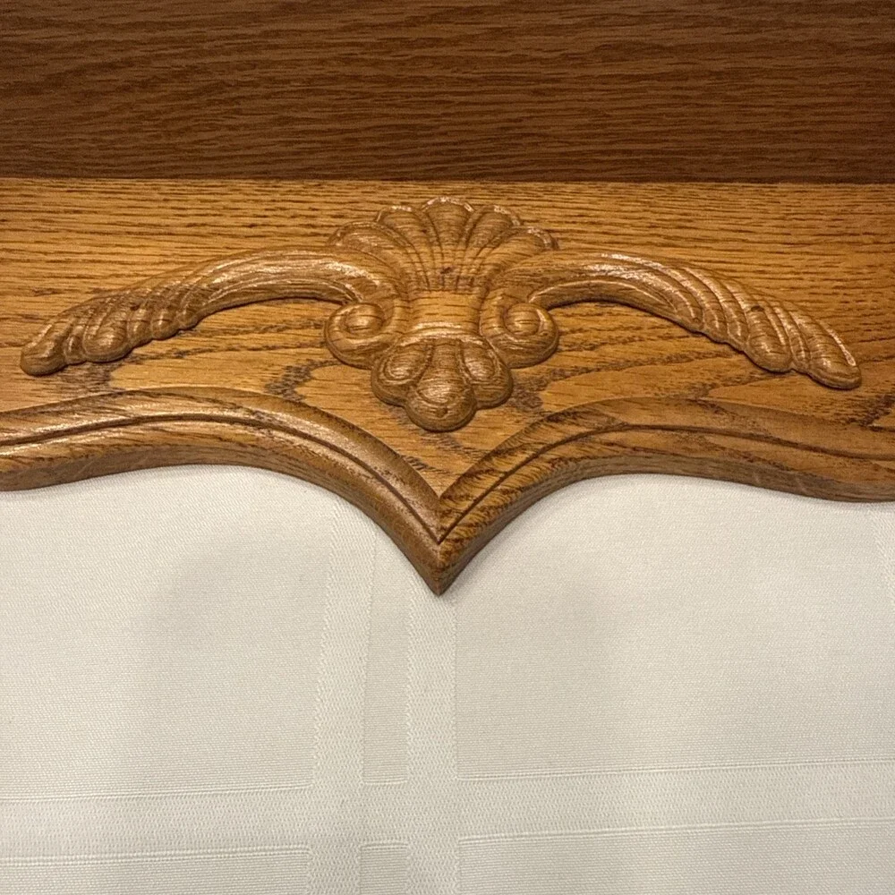 Vintage Solid Oak Hanging Wall Shelf Carved Floral Scroll Appliqué 16” Farmhouse